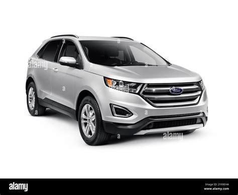 Silver 2016 Ford Edge Sport car SUV crossover vehicle isolated on white background with clipping ...