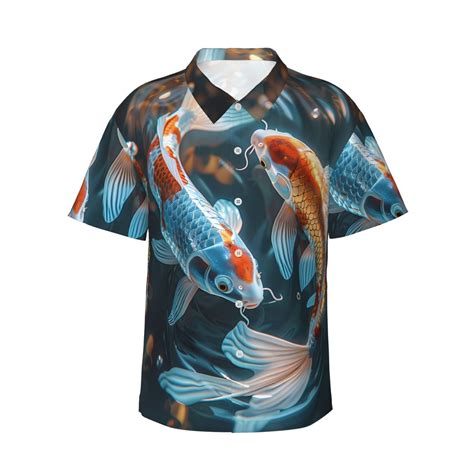 Hawaiian Shirt for Men - Cute Koi Fish Serenity Casual Summer Beach ...