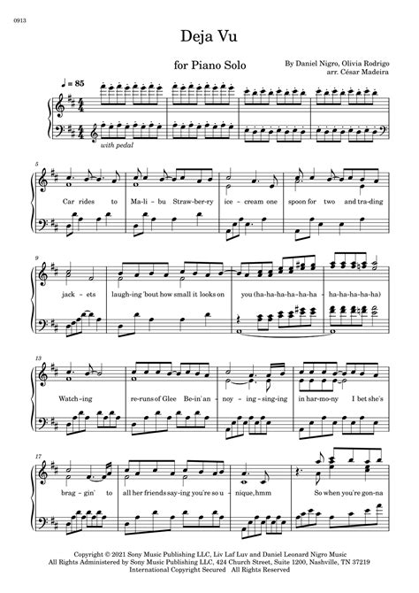 Deja Vu (arr. César Madeira) by Olivia Rodrigo Sheet Music for Piano ...