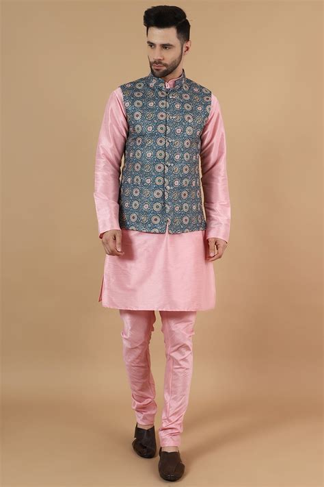 Wintage Men'sDigital Print Cotton Silk Pink Modi Nehru Jacket & Kurta ...
