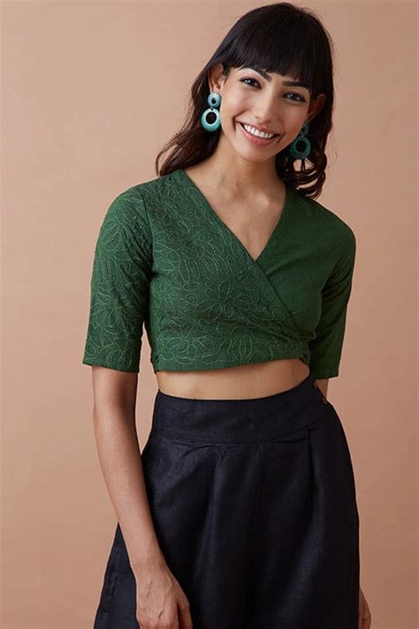 Okhai 'Innate' Pure Cotton Applique Work Hand Embroidered Wrap Top ...