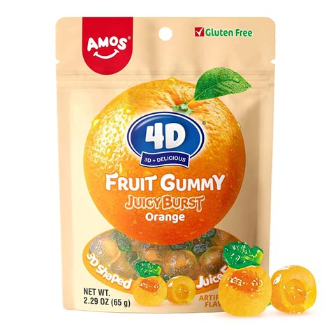 Buy AMOS 4D Gummies Candy with Orange Center Filled, Fruit Snacks Juicy ...