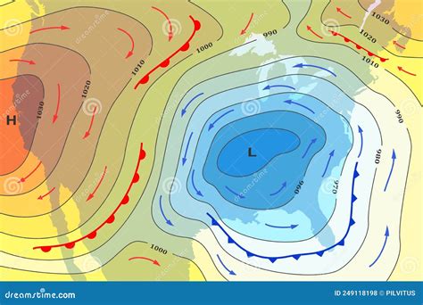 Weather Forecast Map Of USA. Cold And Warm Fronts Movement To America ...