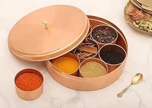 Buy 13 Handcrafted Copper Spice Box Hammered Design Set for Kitchen ...