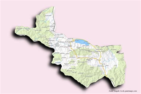 Mapas de muestra de Aceh Tengah generados con la herramienta de recorte de mapas.