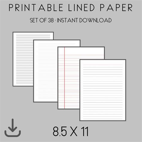 Printable Lined Paper PDF. Wide Ruled Paper. College Ruled - Etsy Australia