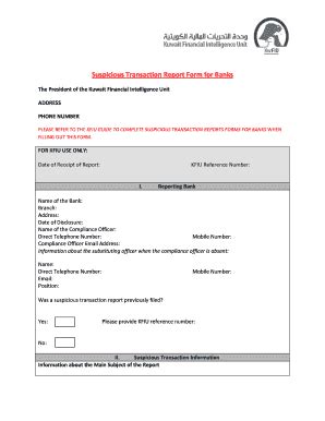 Fillable Online kwfiu gov Suspicious Transaction Report Form for Banks ...
