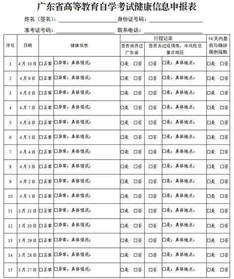 广东清远高等教育自学考试健康信息申报表（可下载）- 清远本地宝