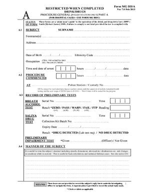 UK Police Drink/Drug Procedure Form - Blank Fillable Template | Fill ...