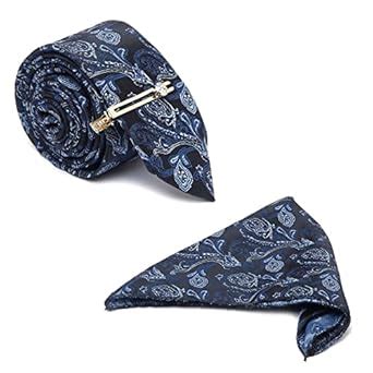 Buy LOUIS STITCH Mens Floral Blue Italian Style Silk Necktie Set With ...