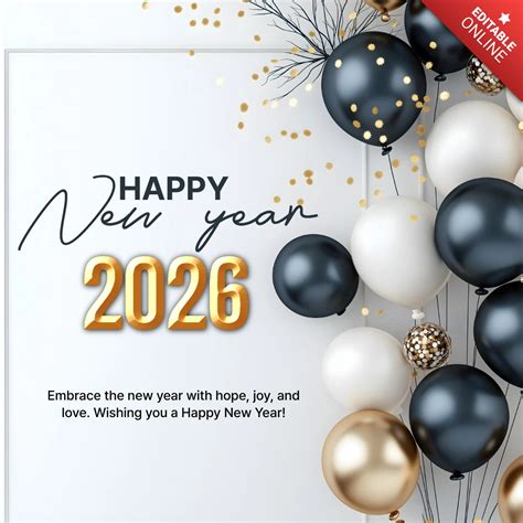 Sophisticated Black and White New Year 2026 Greeting Template | Free ...