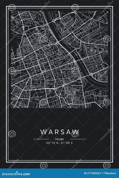 Black and White Printable Warsaw City Map, Poster Design. Stock Vector ...