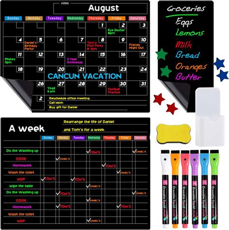 Calendario magnético para nevera, 3 piezas de pizarra de borrado en ...