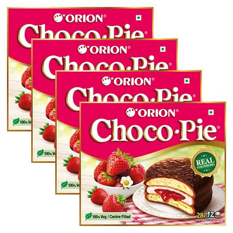 ORION Strawberry Choco Pie - 12 pies Pack - 4 Boxes (48 pies)|Korean ...