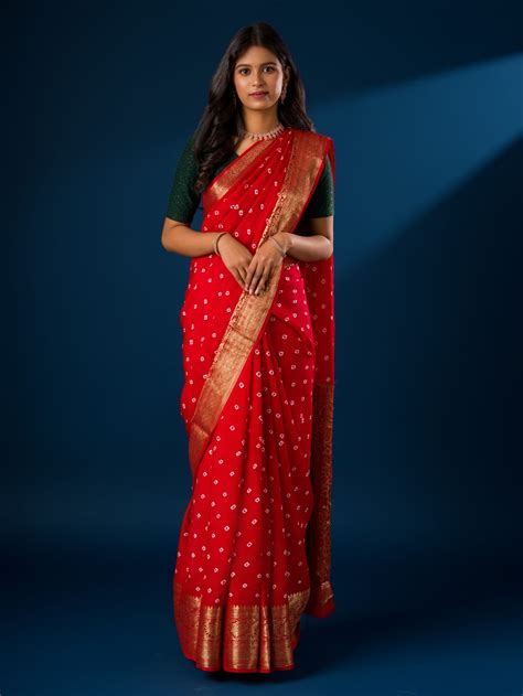 KcPc New Viscos Silk Bandhani With Zari Border Saree SAM Red – KcPc ...