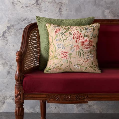 Buy Eden Rose Embroidered Cushion Cover - Gold at Kainaat Design