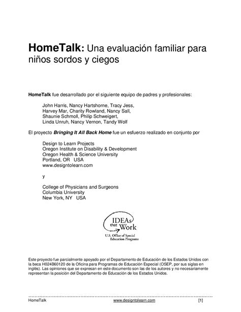 HomeTalk: Una evaluación familiar paraniños sordos y ciegos (A Family ...