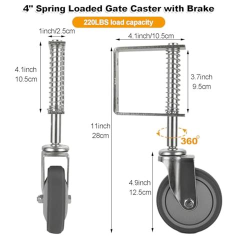 Buy 2PCS 4” Spring Loaded Gate Caster, Heavy Duty 250-500 lbs Load ...