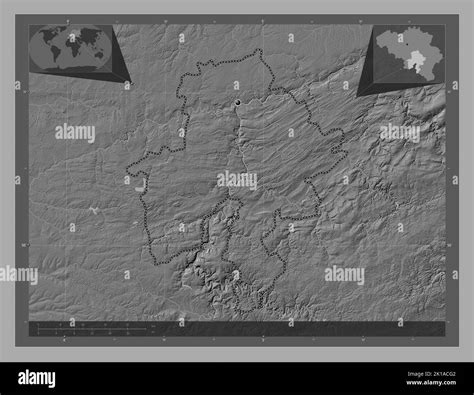 Namur, province of Belgium. Bilevel elevation map with lakes and rivers. Corner auxiliary ... - elevation map of belgium