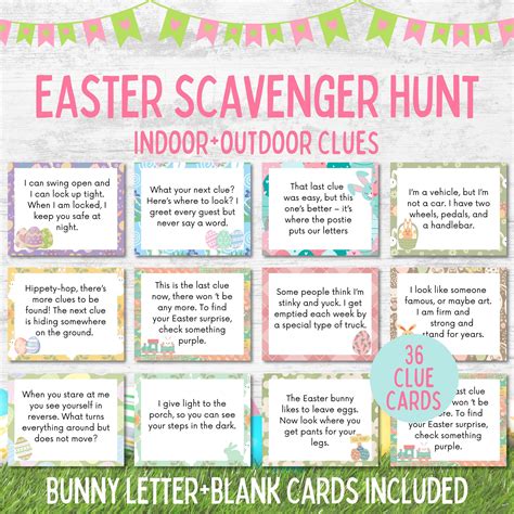 Easter egg hunt scavenger hunt clue cards indoor and outdoor printable ...