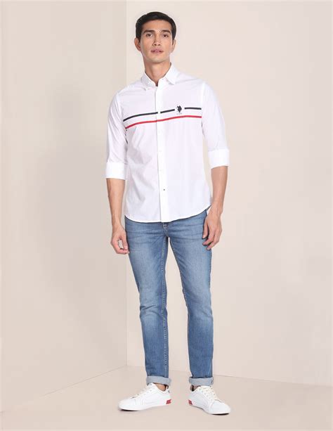 Buy Men Horizontal Stripe Cotton Casual Shirt White|U.S. Polo Assn. India