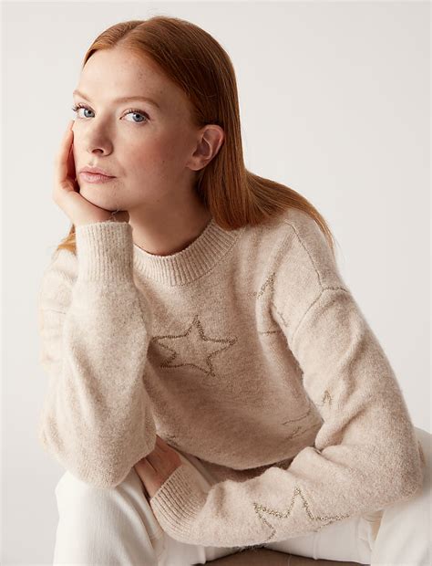 Buy Sparkly Star Crew Neck Jumper at Marks & Spencer