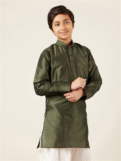 Kids Boys Green Solid Silk Blend Kurta – AJ Dezines