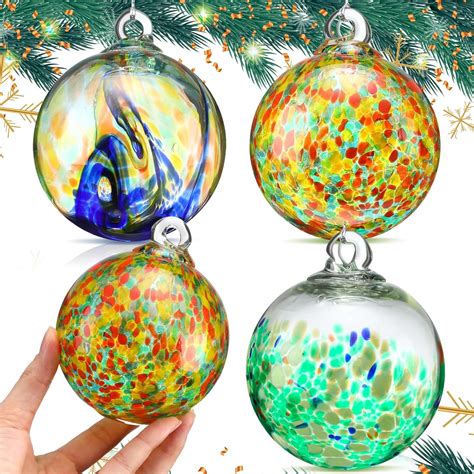 Amazon.com: Cinnvoice 3 Pcs 4 Inch Christmas Hand Blown Glass Ornaments ...