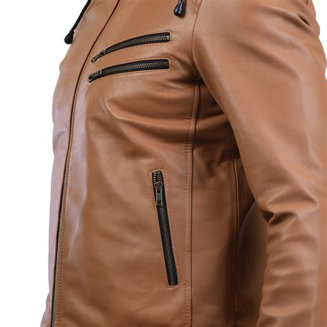 MENS LEATHER HOODED JACKET 410145(TAN) – SREELEATHERS