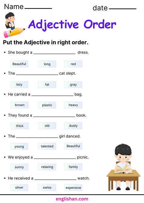 Image result for Printable Adjective Order Worksheet