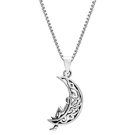 GIVA 925 Oxidised Unwind Moon Pendant with Box Chain Necklace with ...