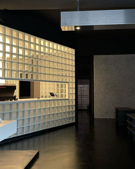 Modern Cafe Interior Design with Glass Blocks Wall