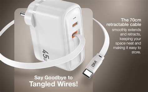 GM G+ 45W Type C All in One Travel Adapter with 70 CM Retractable Cable ...