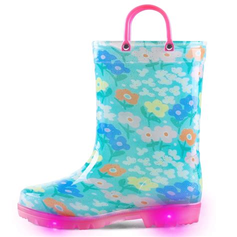 Kushyshoo Toddler Girls Light Up Rain Boots Garden Flower for Kids with ...