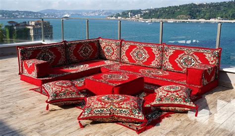 L Shaped Turkish Floor Seating Set, Arabic Majlis, Moroccan Sofa ...