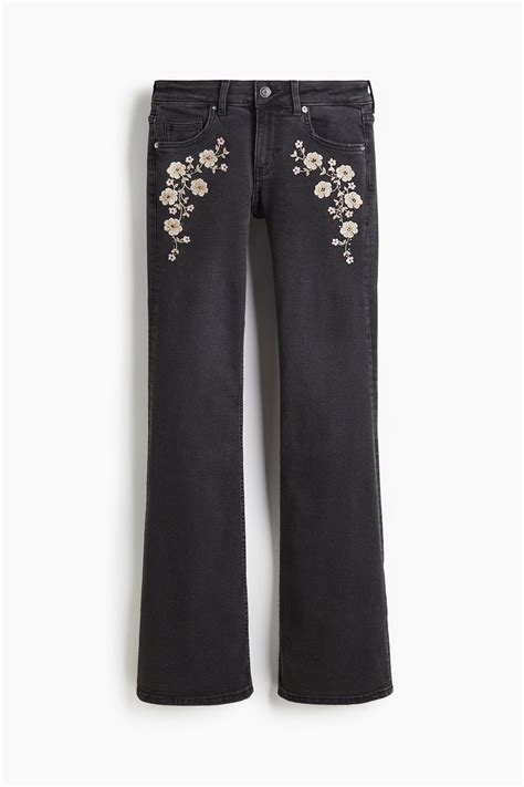 Flared Low Jeans - Dark grey/Flowers - Ladies | H&M IN