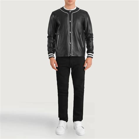 Black Leather Varsity Jacket-GLJK77 – G O A T