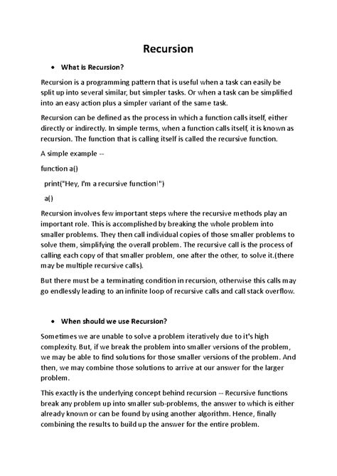 4.1 Recursion - Recursion What is Recursion? Recursion is a programming ...