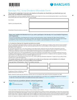 Fillable Online Barclays PLC Scrip Dividend Mandate Form - Fill and ...