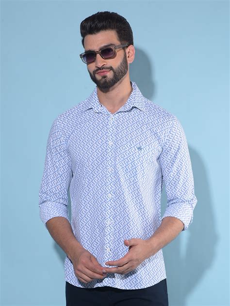 Blue Printed 100% Cotton Shirt – Crimsoune Club