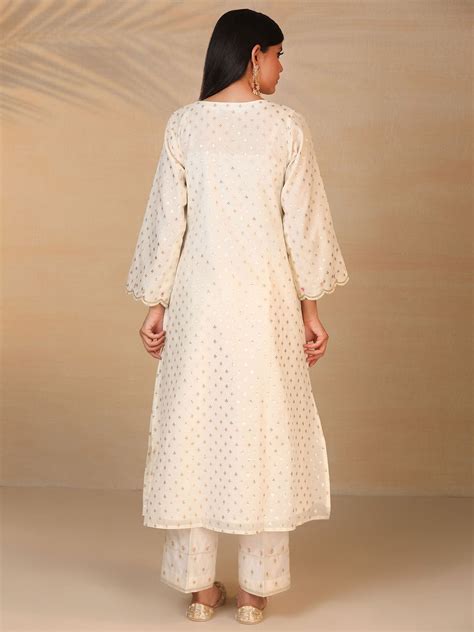 Off White hand embroidered chanderi kurta – Anantaalife
