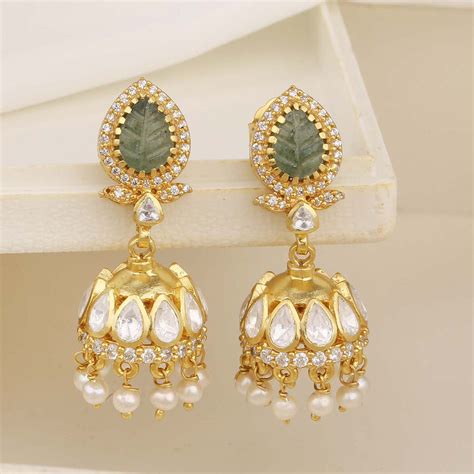 Gold Plated Silver Jhumkas Earrings | Gold Plated Silver Stone Jhumkas ...