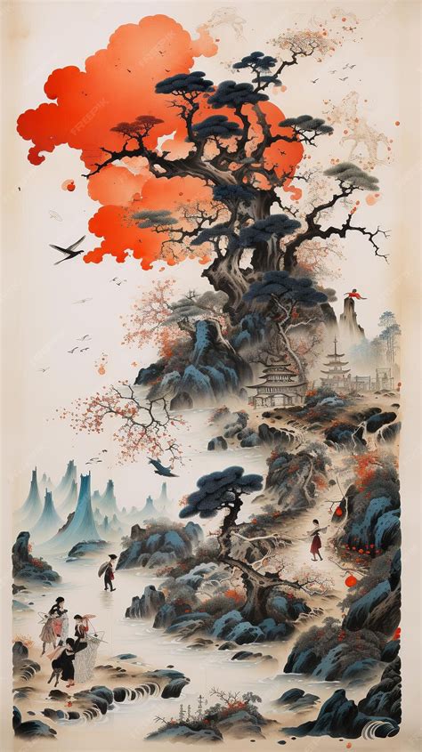 Premium AI Image | Asian ink painting