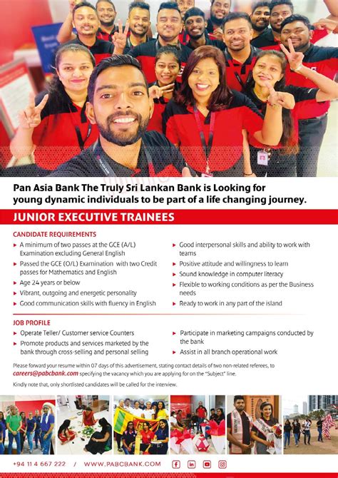 Junior Executive Trainees - Pan Asia Bank Job Vacancies 2022 - Jobz Wire