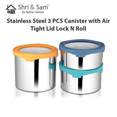 3 PCS Canister with Air tight lid - Lock N Roll | Stainless Steel