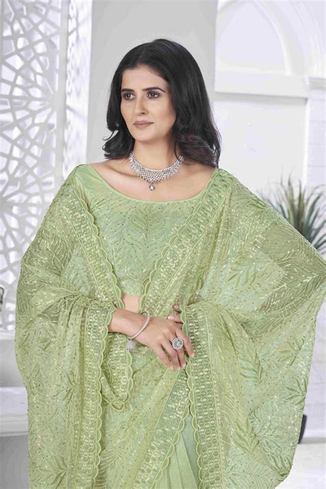Pure Tissue Net Saree with Sequins, Pite Work & Embroidery | Premium ...