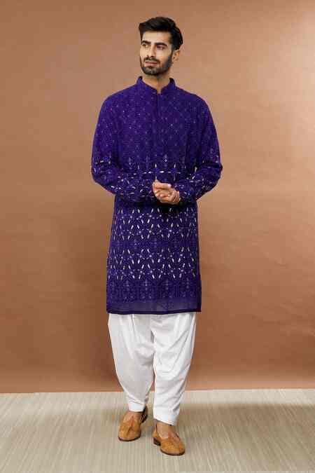 Buy Blue Cotton Sequins, Embroidery Chandrakiran Kurta Patiala Set For ...