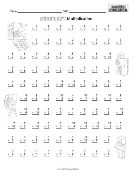 Image result for Times Table Printable Worksheets Minecraft