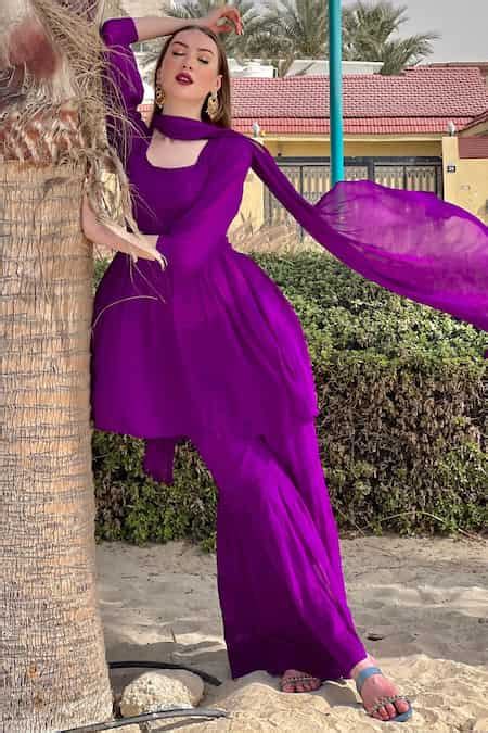 Buy Label Aishwaryrika Purple Georgette Starry Night Chikankari ...