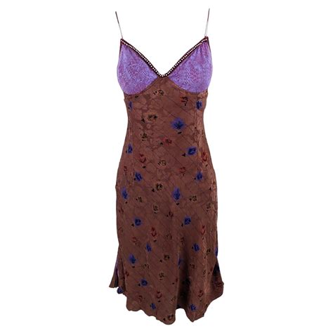 Voyage London Vintage Womens Y2K Brown Satin and Purple Lace 90s Slip ...